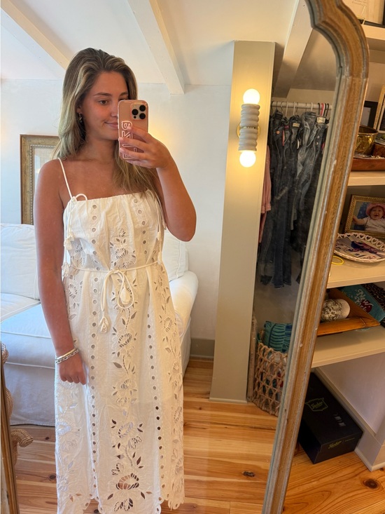 FARM Rio Dresses & Skirts - FARM Rio White Eyelet Maxi Dress with Tie Waist
